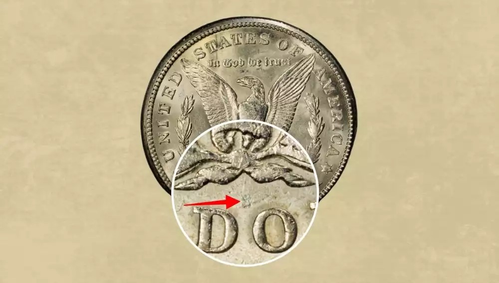 1921-S Morgan dollar VAM 6B filled S mint mark showing the S partially or fully filled with die grease, losing its open form